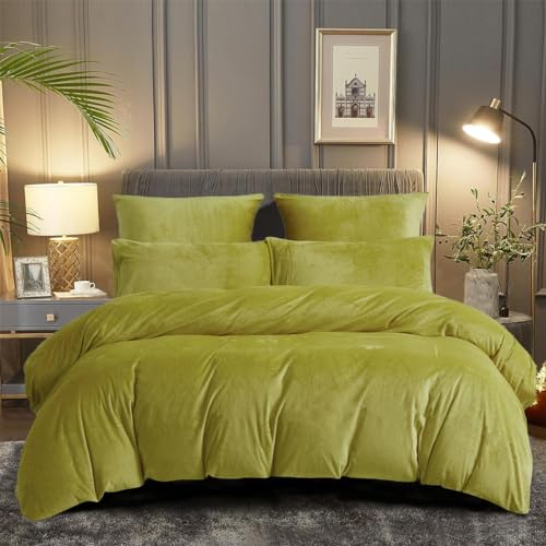 Funda nórdica de franela de 240 x 260 cm, forro polar amarillo, color liso, cálido y acogedor, tacto Cashmere, invierno, suave, juego de cama para 2 personas con 2 fundas de almohada de 65 x 65 cm con