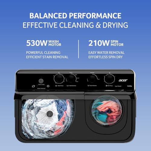 Image of Acer 10.0 Kg 5 Star Semi-Automatic Top Loading Washing Machine(AR10SAMBGL124D, Black-Grey, 4 Wash Programs, Hexa Flow Pulsator, Advanced Lint Filter)