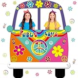 Large Hippie Bus Shaped Photo Prop 60s Party Decor 60's Retro Groovy Van Prop Fabric Hippie Selfie Frame Backdrop Background Banner Birthday Party Supplies Retro 60s 70s Party Favors 59 x 48.6Inch
