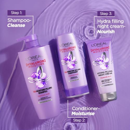 Image of L'Oreal Paris Hyaluron Moisture 72H Moisture Filling Shampoo, With Hyaluronic Acid, For Dry & Dehydrated Hair, Adds Shine & Bounce, 25ml