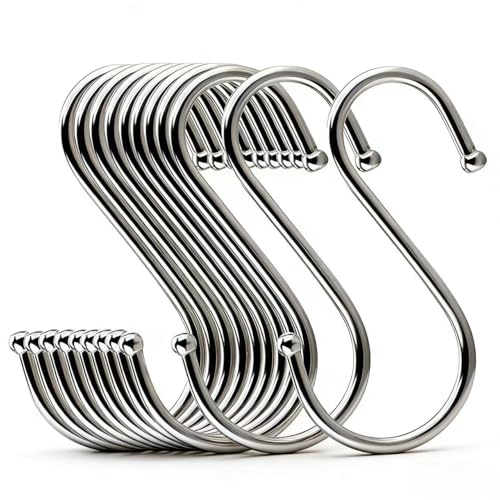 LOYMR 10 Pcs Heavy Duty 4.7 Inches Extra Large S Shape Hooks Heavy-Duty Metal Hanging Hooks Apply Kitchenware Bathroom Utensils Plants Towels Gardening Multiple uses Tools (Silver)