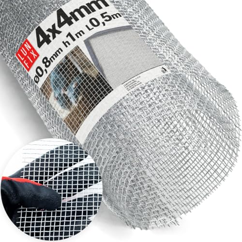 Griglia in acciaio a maglia fine filtro zanzariera, al metro, protezione dai parassiti, rete in acciaio zincato, 4 mm x 4 mm, 0,8 mm, 1 m x 0,5 m