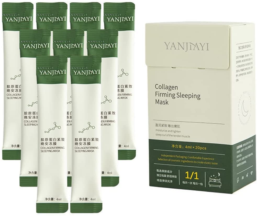 Korean Collagen Firming Mask, Collagen Firming Sleeping Mask, Collagen Protein Firming Anti-Aging Face Mask, Hydrating Face Masks, Portable Wash-Free Sleeping Face Mask for Women & Men (1 Box (20pcs))