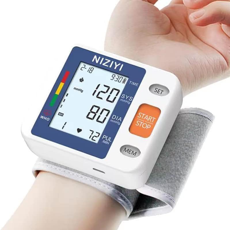 Tensiómetro de muñeca, monitor automÔtico de presión arterial, monitor de presión arterial para el hogar con pantalla LCD, transmisión de voz, muñequera ajustable, 2 x 99 Memory Dual-Use