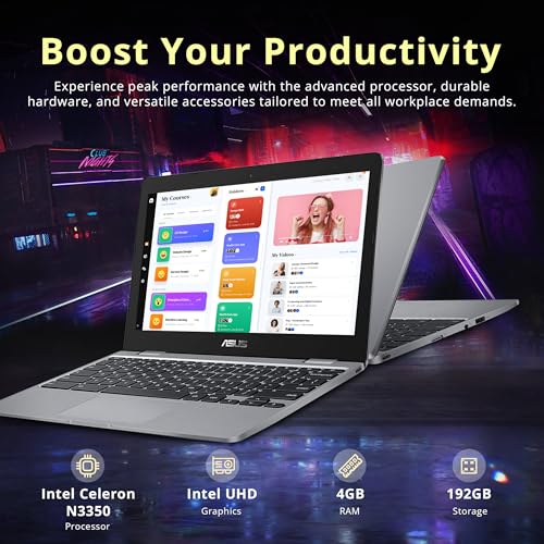 Image of ASUS Chromebook 11.6 inch HD Student Laptop, Intel Celeron N3350, 4GB RAM, 192GB Storage (32GB eMMC+160GB Docking Station), Intel UHD Graphics, HD Camera, Stereo Speakers, Chrome OS, Gray