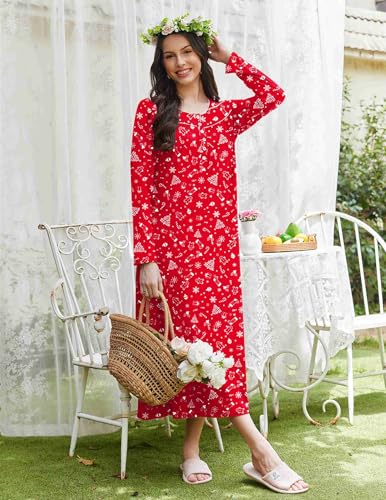 Ekouaer Womens Long Sleeve Nightgowns Long Sleep Shirts Henley Night Shirts Full Length Nightgown4