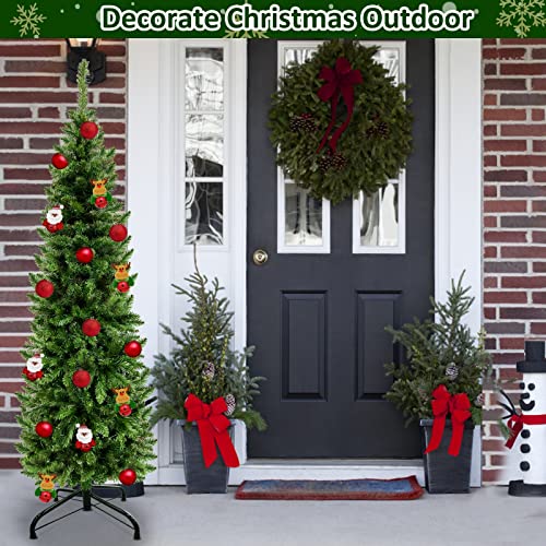 Turnmeon 5 Feet Pencil Christmas Tree Decoration With Thick 380 Tips, Metal Stand,Premium Realistic Spruce Branch Artificial Christmas Slim Tree Decor Home Indoor Outdoor Party Holiday (Spruce Green) #TOP5