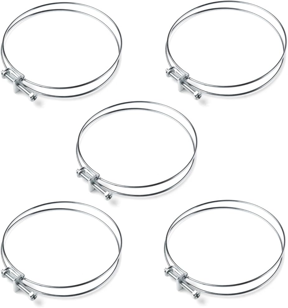 POWERTEC 70217 5 Inch Double Wire Hose Clamp with bolt, Adjustable Hose Clamps for Dust Collection Hose, Dust Collection System Accessories, Dryer Vent Hose & HVAC Air Hose, 5 pack (Color May Vary)