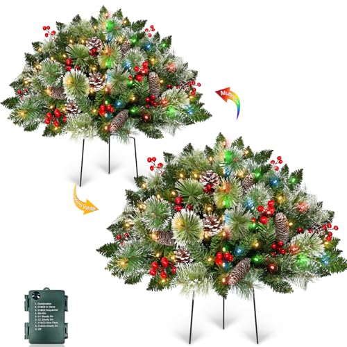 2 Pack 24" Lighted Christmas Tree Outdoor Urn Filler with