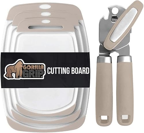 Gorilla Grip Juego de 3 tablas de cortar y abrelatas manual las tablas de cortar son antideslizantes el abrelatas incluye abrebotellas integrado