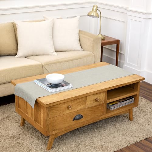 Solino Home Linen Table Runner 60 Inches - 100% Pure Linen Oyster Grey Table Runner 14 x 60 Inch Ideal for Dresser and Coffee Tables, Summer - Athena
