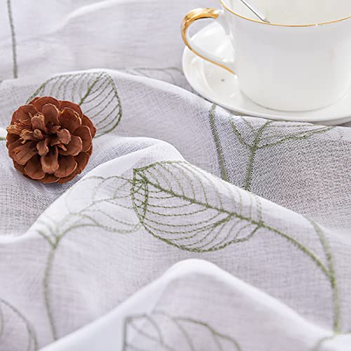 Topick White Sheer Sage Green Leaf Curtain Kitchen Valance For Windows Leaf Embroidered Voile Small Curtain Valance Semi Sheer Farmhouse Curtain 18 Inch Rod Pocket 1 Panel Green On White #TOP2