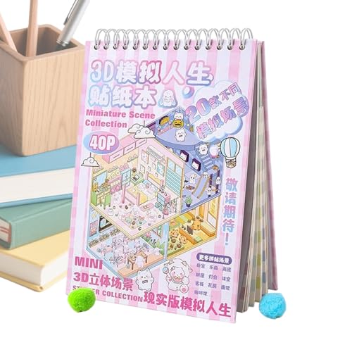 Generisch Sticker Scena libro – divertimento per adulti con cartoni animati in miniatura arte e fai da te | Libro per adesivi fai da te, per adolescenti e amici della famiglia