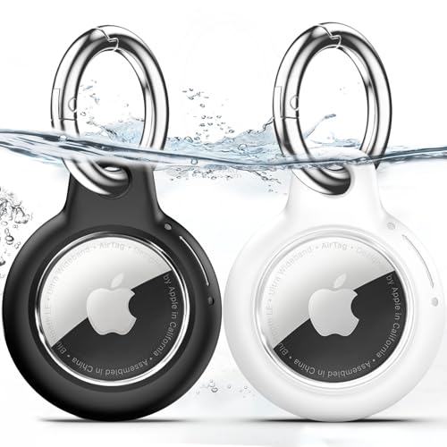 TNSNK Waterproof for Apple Airtag Holder Case with Lock, Airtag Pendant Keyring Case with Keychain for Luggage/Bicycles/Pets (Black + White) TNSNK Waterproof for Apple Airtag Holder Case with Lock, Airtag Pendant Keyring Case with Keychain for Luggage/Bicycles/Pets (Black + White)
