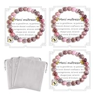 CheersLife 3 Pcs Cadeau Maitresse D'École Fin D'année,Merci Maitresse,Cadeaux Professeur,Idee Cadeau Bracelet Pierres Naturelles Femme