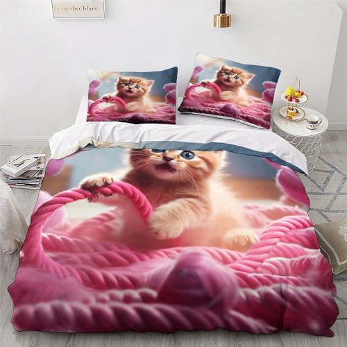 Housse de couette chat parure de lit double 200x200 microfibre douce - 4