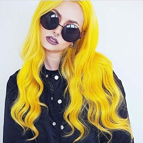 Newstyle Yellow 24 Inch Wave Synthetic Hair Lace Frontal Wigs For Women with 150 Density Natural Hairline Cosplay