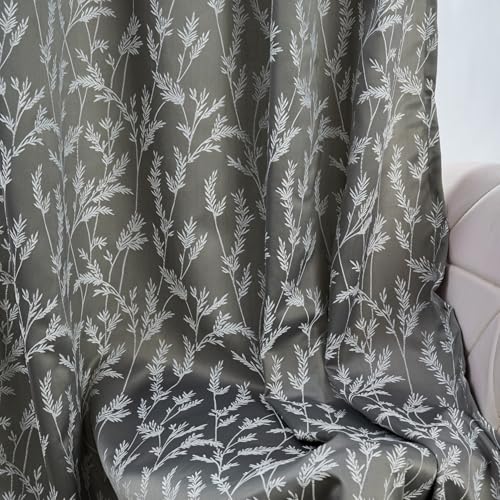 Image of haus & kinder Printed Jacquard Door Curtains 7 Feet Long Pack of 2 Door Curtains, 7 Feet Curtains for Door (Whispering Willows, Slate 130x213 CM)