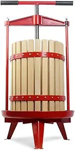 SQUEEZE master Fruit Wine Cider Press - Solid Wood Basket- 4.75 Gallon/18L-T Handle Bar-More Stable-Vintage traditional juicer,Apple Grape Fruit press for Juice Maker-1 free filter bag included(Red)