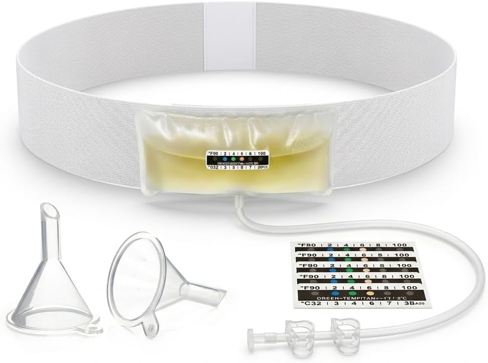 Urine Test Complete Kit – Concealed Urine Belt with 4oz Capacity Urine Sample Bag,Urine Test for Home with Thermometer Stickers and Silicone Funnel (Large)