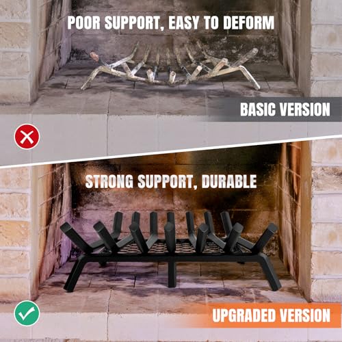 Fireplace Grates with Ember Retainer- 21 Inch Fireplace Log Grate Heavy Duty Solid Steel 7-Bars, Fire Grate, Inside Wrought Cast Iron Wood Stove Pit for Indoor Outdoor Chimney Hearth - Image 2
