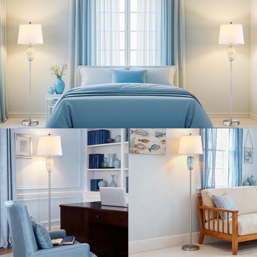 Image of Lovlast 65 inch Tall Floor Lamp, Glass Coastal Lamp for Living Room Bedroom | Modern Standing Lamp with Nightlight for Bedside, Mid Century Corner Stand Up Light for Home and Office Decor, Bulb Included