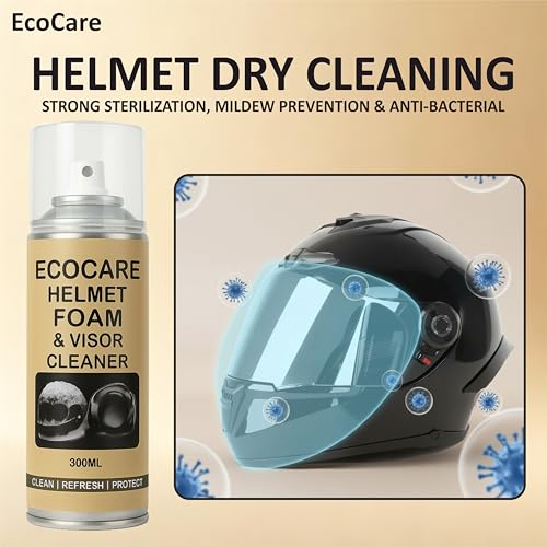 Image of EcoCare Helmet Cleaner | Waterless Visor Cleaning Spray for Inner Liner and Pads | 100% Safe for Hair & Skin |Anti-Fog Deodorizing Formula for Deep Cleaning & Visibility Boost for Riders 300ML