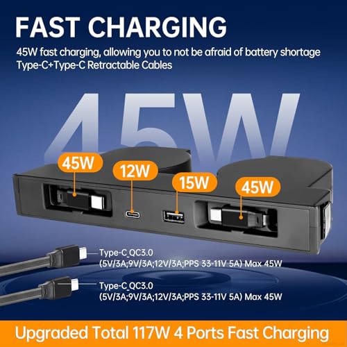 Câbles rétractables doubles Type C sur ce concentrateur USB pour Tesla Model Y 117W - 3