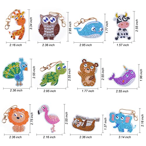 FUNNISM 12 Pack Diamond Painting Kit Set, Animal Diamond Arts and Crafts for Kids, DIY Paint by Color Gems Keychains and Stickers for Girls, Painting/Drawing Kit, Birthday Gifts,Party Supplies/Favors
