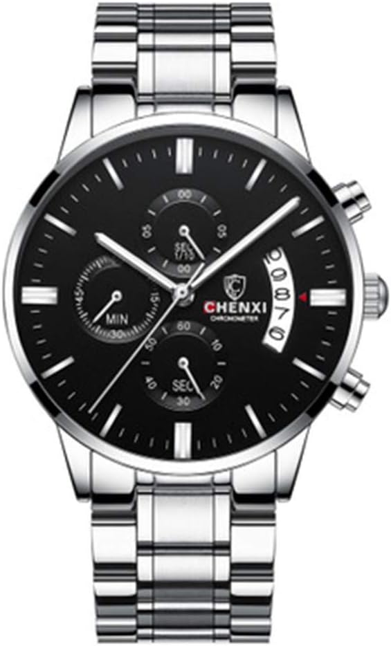 MgaeSilver Steel Strip Men's Watches Male Quartz Multifunction Chronograph Men Fashion Wrist Watch
