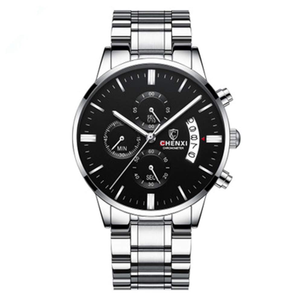 MgaeSilver Steel Strip Men's Watches Male Quartz Multifunction Chronograph Men Fashion Wrist Watch