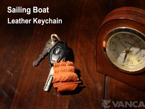Sailing Ship 3D Leather Keychain(L) Vanca Craft-Collectible Keyring Charm Pendant Made In Japan #TOP5