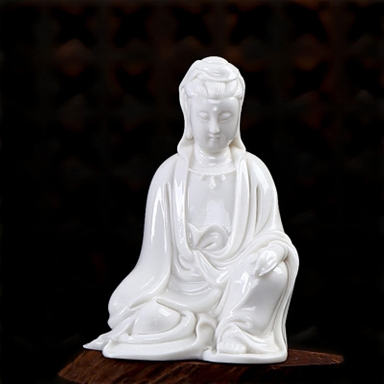 CELOTUS Estatua de Buda o Bodhisattva Ornamentos de cerámica de Porcelana Blanca Fina Cómodo cómodo Sentarse con piernas Cruzadas Meditación Pequeña Estatua de Guanyin Imagen Budista