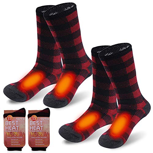 Womens Winter Thermal Socks, Sunew Cold Weather Outdoor Sports Workers Extreme Warm Heavy Boots Skiing Snowboarding Camping Socks, Indoor Snug Fuzzy Lining Sleeping Slipper Socks, 2 Pack Plaid Medium
