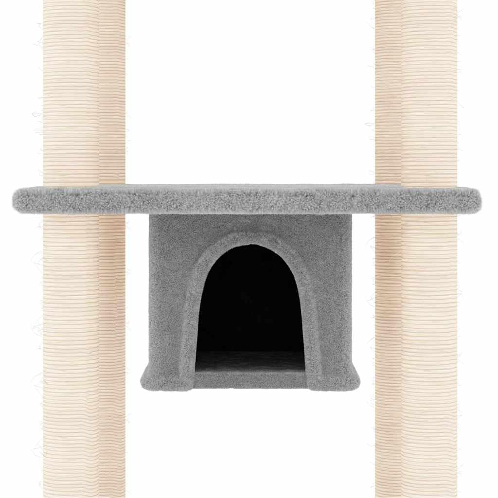 Rascador con columnas rascadoras de sisal y superficie de descanso, gris claro, 169 cm, torre de escalada con cueva, plataforma y hamaca como lugar de descanso y vigilante para casa y gato