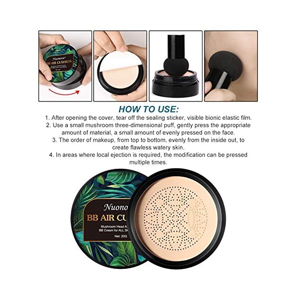 BB Creme CC Creme Foundation Make up Pilz Luftkissen Flüssige Grundierung, Feuchtigkeitsspendende Concealer für alle… – Bild 3