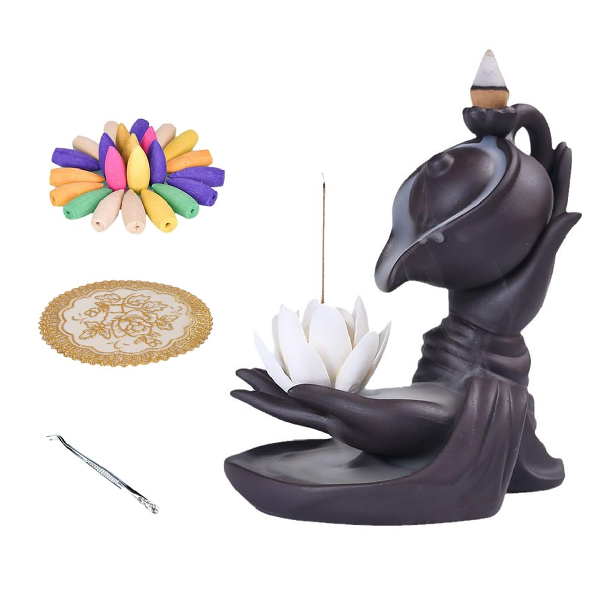 Brûleur d'encens de théière lotus violet pour méditation Teron