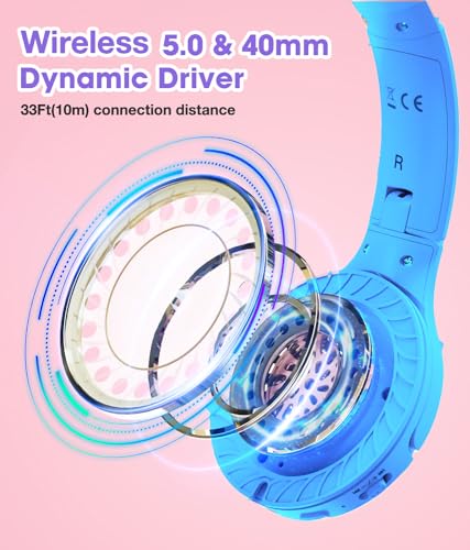 KONNAO Kids Headphones Wireless 60H, Foldable On Ear Headphone with MIC, Volume Limiter 85dB/94dB Wireless & Wired Headphones, Over-Ear Headphone for Kid Adult School Online Class Travel, Blue - Image 3