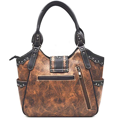 Western Style Rhinestone Studs Floral Berry Concho Studded Purse Country Cowgirl Handbag Women Shoulder Bag Wallet Set Brown4