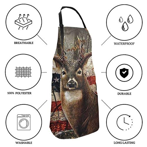 Deer Apron With Pockets Waterproof Adjustable Chef Bib Apron For Kitchen Bbq Drawing Cooking #TOP4