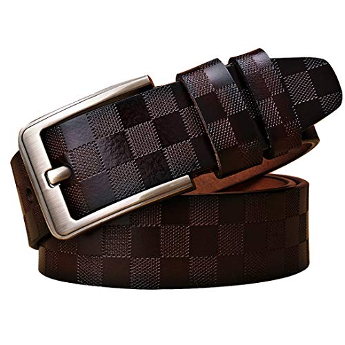 Ceinture pour hommes brun foncé cuir véritable à carreaux taille 40-52