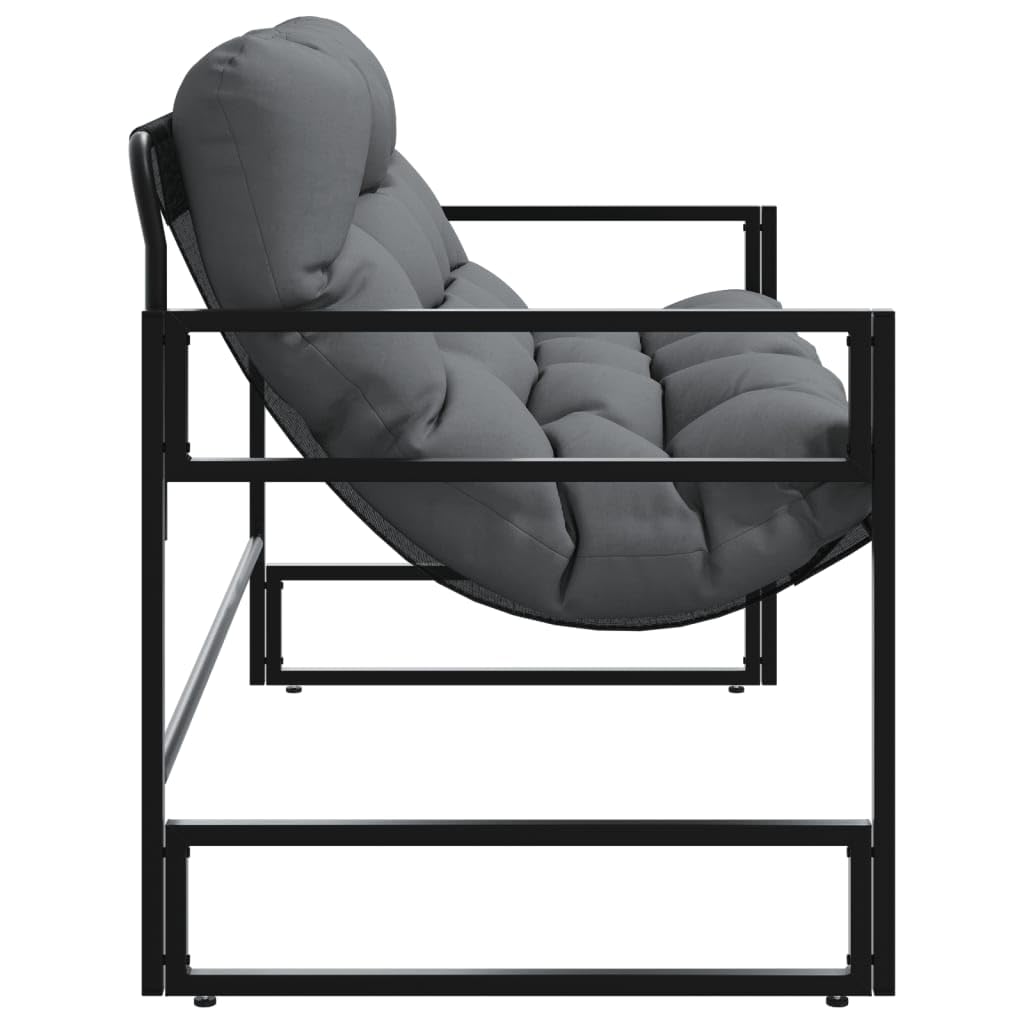 Banco de jardín con cojín, antracita, 113 cm, de acero resistente a la intemperie, para terraza, balcón, muebles de jardín, banco con reposabrazos y espacio de almacenamiento, banco para