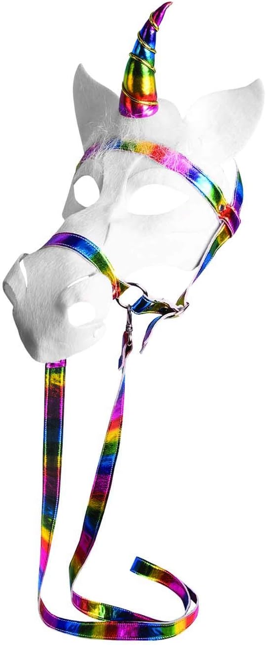 Forum Unicorn Costume Mask with Bridle Adult Costume, White/Rainbow, One Size