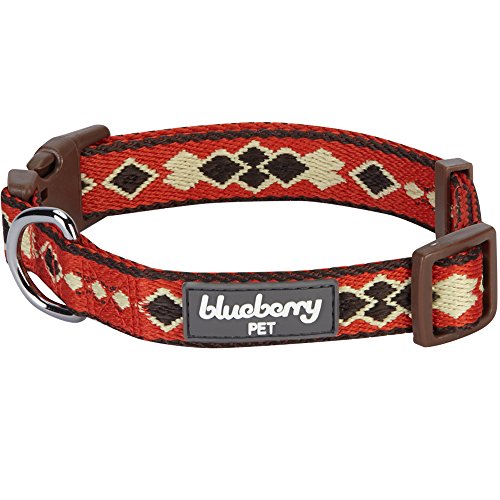 Blueberry Pet 3 Patterns Tribal Print Splendid Burnt Orange Braided Adjustable Dog Collar, Medium, Neck 14.5