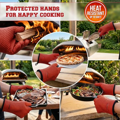 Image of KITCHEN PERFECTION Silicone Pizza Oven Gloves -Extreme Heat Resistant Gloves for Outdoor & Indoor Pizza Ovens -Waterproof Oven Mitts Compatible with Ooni, Ninja, Gozney & More|Superior Set+3 Bonuses