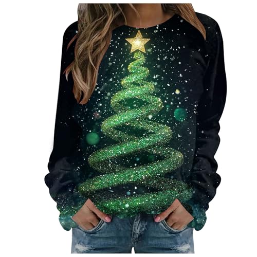Sweatshirt femme manches longues col rond vert M anti-froid et confortable