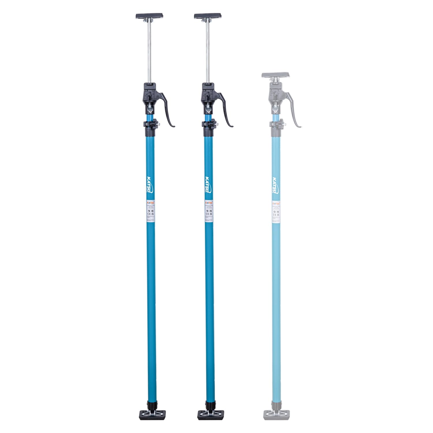 KATSU Tools - Soporte telescópico de techo (2 unidades, 125-290 cm, acero, ajuste rápido, capacidad de carga de 40 kg) para colocar, sujetar y fijar placas de yeso.