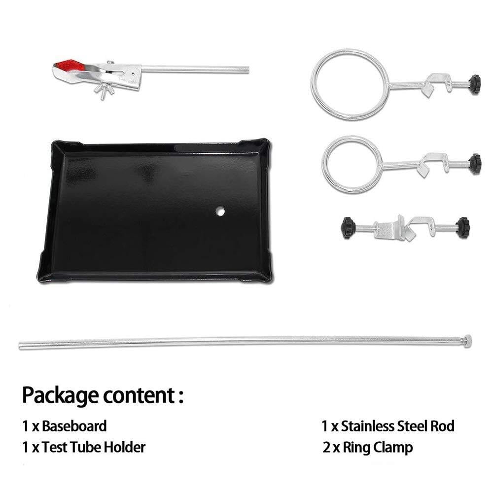 Set supporto da laboratorio con pinza per buretta e 2 pinze ad anello, asta in acciaio inossidabile, 20/16 pollici, per esperimenti di chimica e fisica(50 CM/20")
