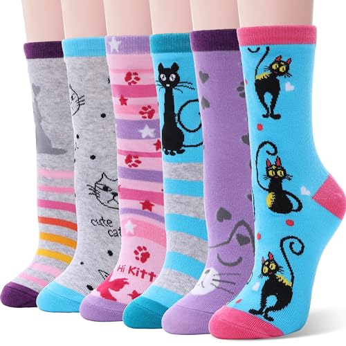 Image of EBMORE Kids Girls Boys Socks Cotton Crew Cute Animal Pattern Fashion Fun Novelty Socks 6 Pack
