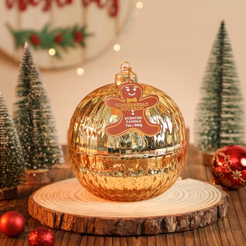 Christmas Ball Scented Candle Bourbon Gingerbread Scented Candle Gold Mercury Glass Craft Candle Gift Xmas Gift Round Candle Table Decorations Housewarming Gifts for Christmas Winter Holiday